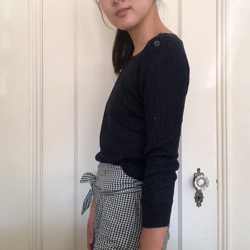 j. crew linen cable knit sweater in navy blue - Picture 4 of 8